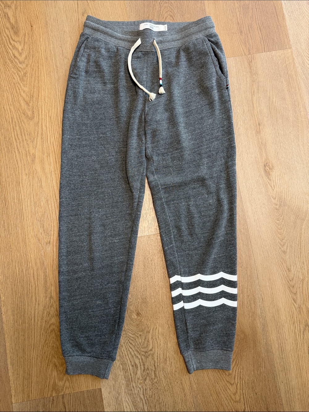 SOL ANGELES Gray Jogger Sweatpants with White wave Stripe Detail